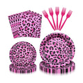100 Pieces Pink Leopard Print Party Tableware Set – Hot Pink Cheetah Plates, Napkins and Forks, Disposable Dinnerware for Girls Birthday, Baby Shower and Safari Party Supplies