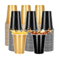 100 Pack Halloween Black and Gold Cups 16 oz, Disposable Plastic Party Cups