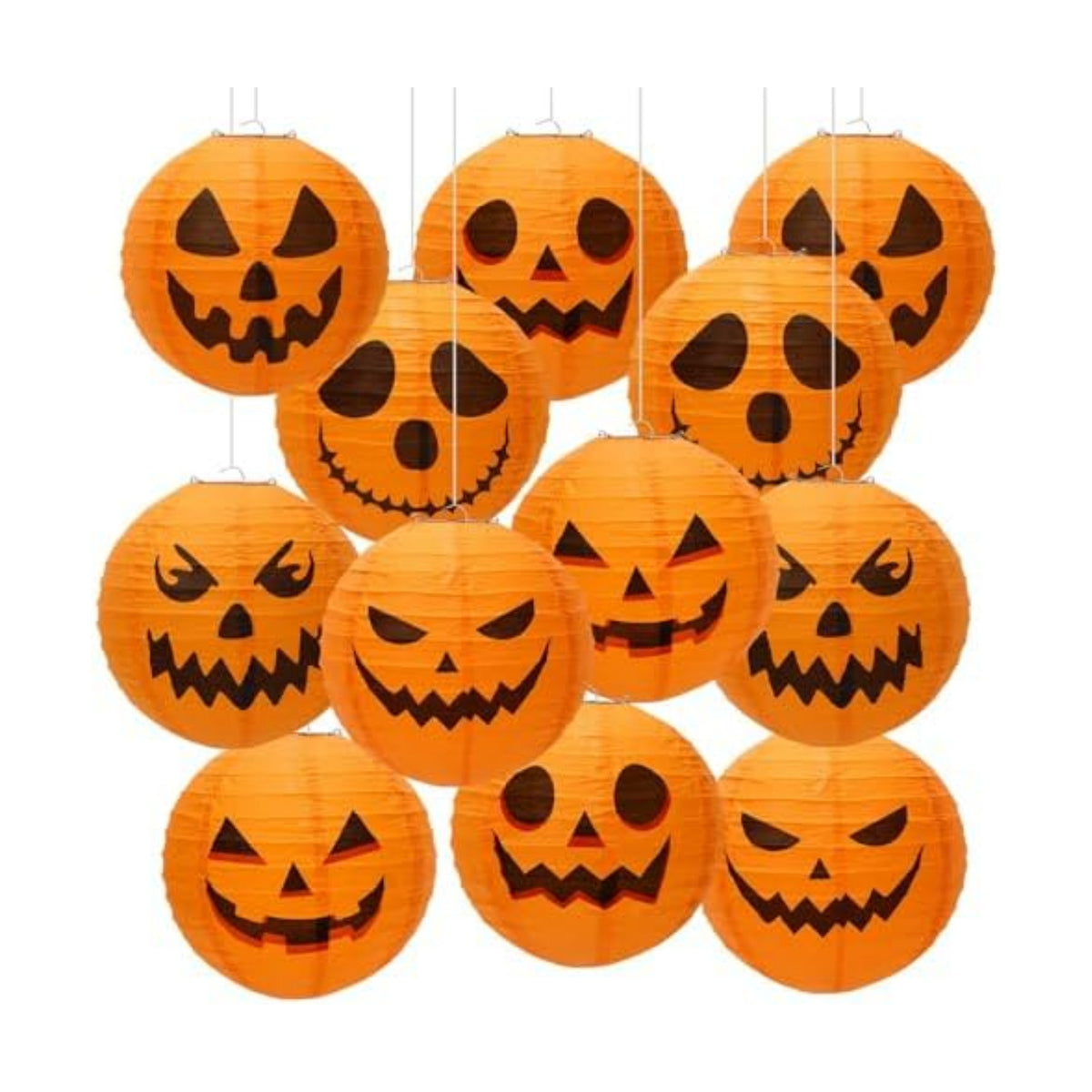 DECYOOL 12PCS Halloween Pumpkin Paper Lanterns, Hanging Jack O Lantern Set