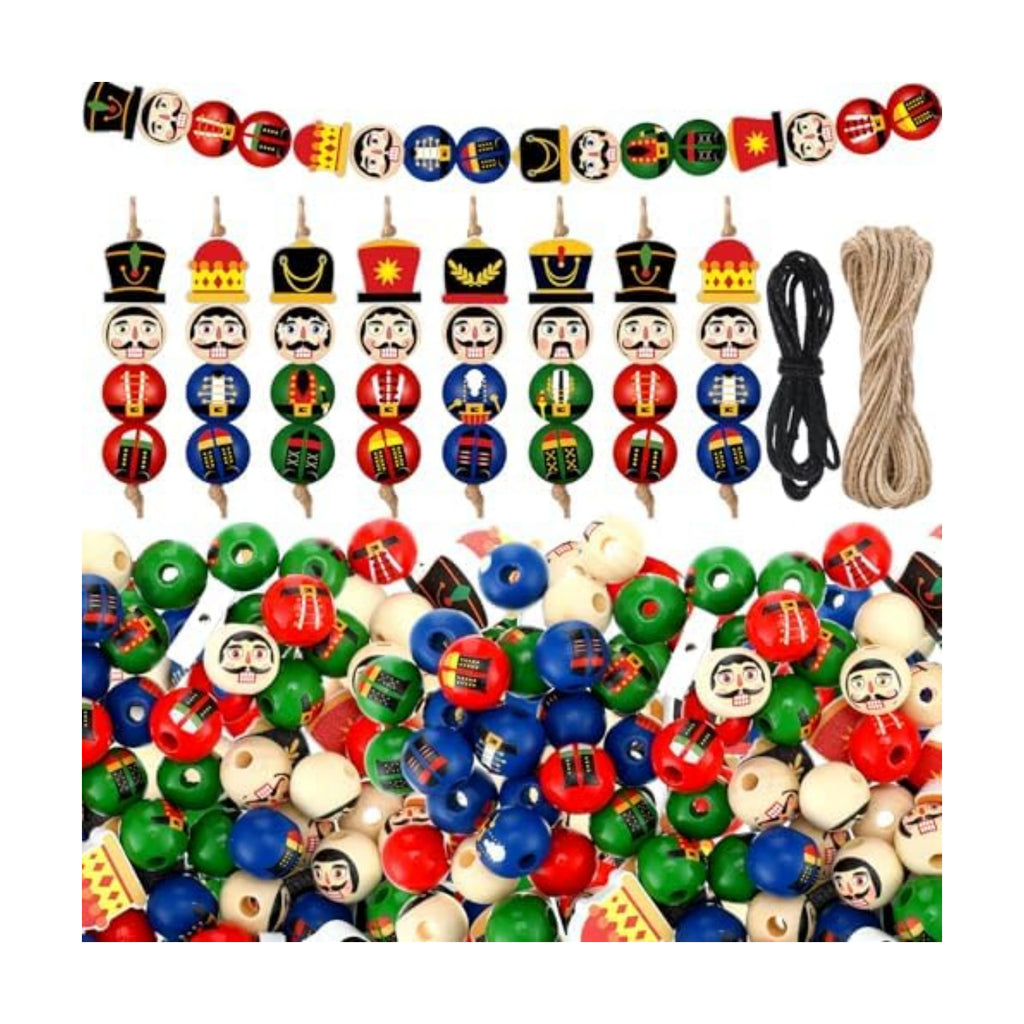 Cinnvoice 240 Pcs Holiday Wood Beads with Twine, Classic