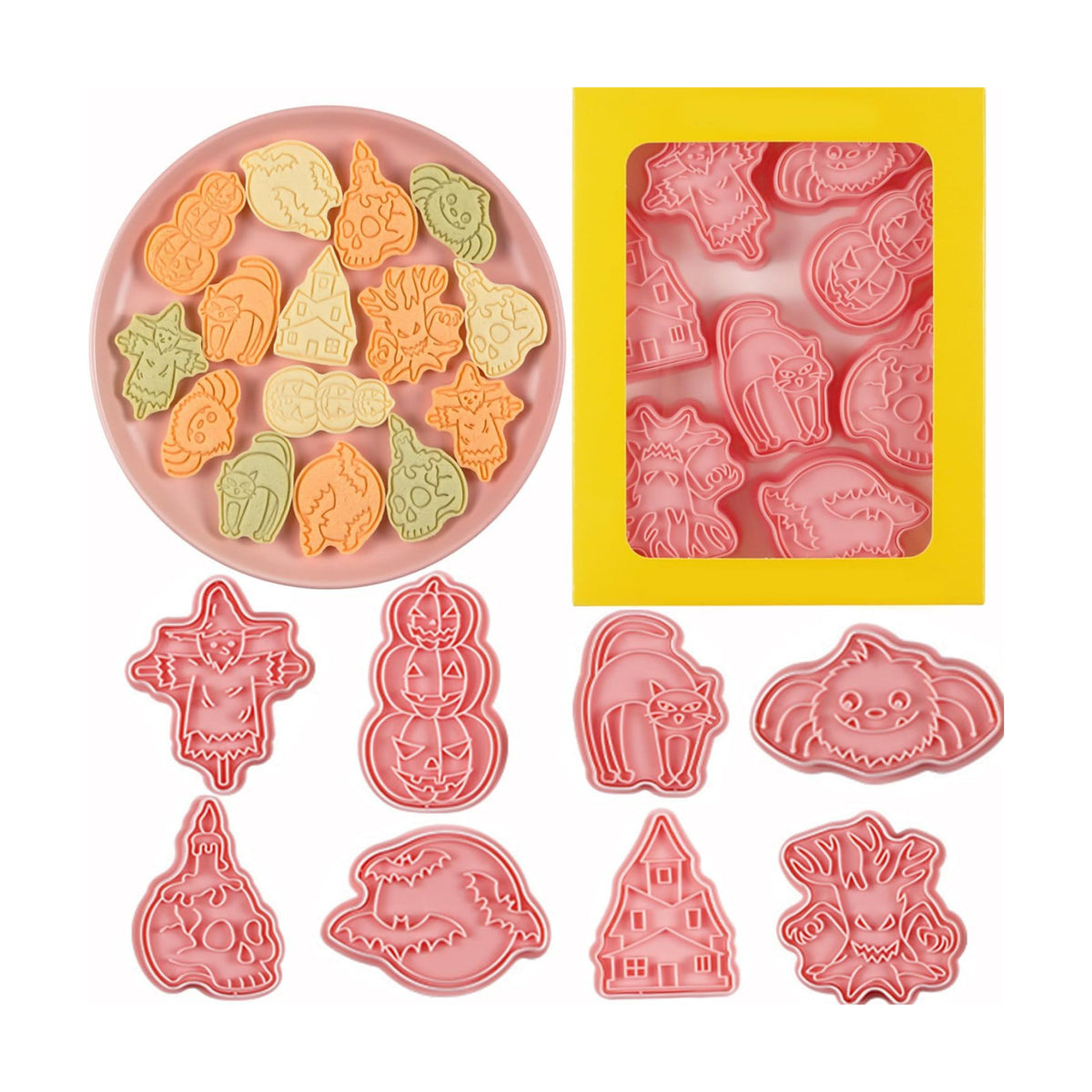 8 Pcs Halloween Cookie Cutters Set Baking Molds 3D Halloween Press type Cookie Cutter for Baking, Fondant, Cheese, and Pastries