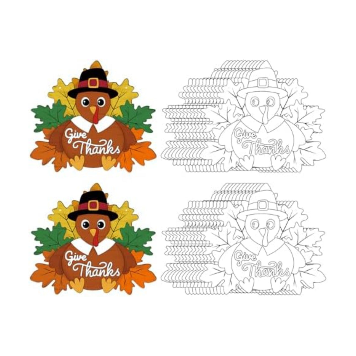 Sereliy 24 Pcs Thanksgiving Wreath Crafts Color Your Own Turkey Crafts