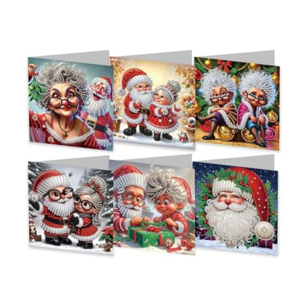 6Pcs Christmas Greeting Card DIY Diamond Art Painting Greeting Cards Blessing Folding Card Kit with White Envelopes Diamond Arts Crafts for Birthday Festival Gift-Santa Claus01