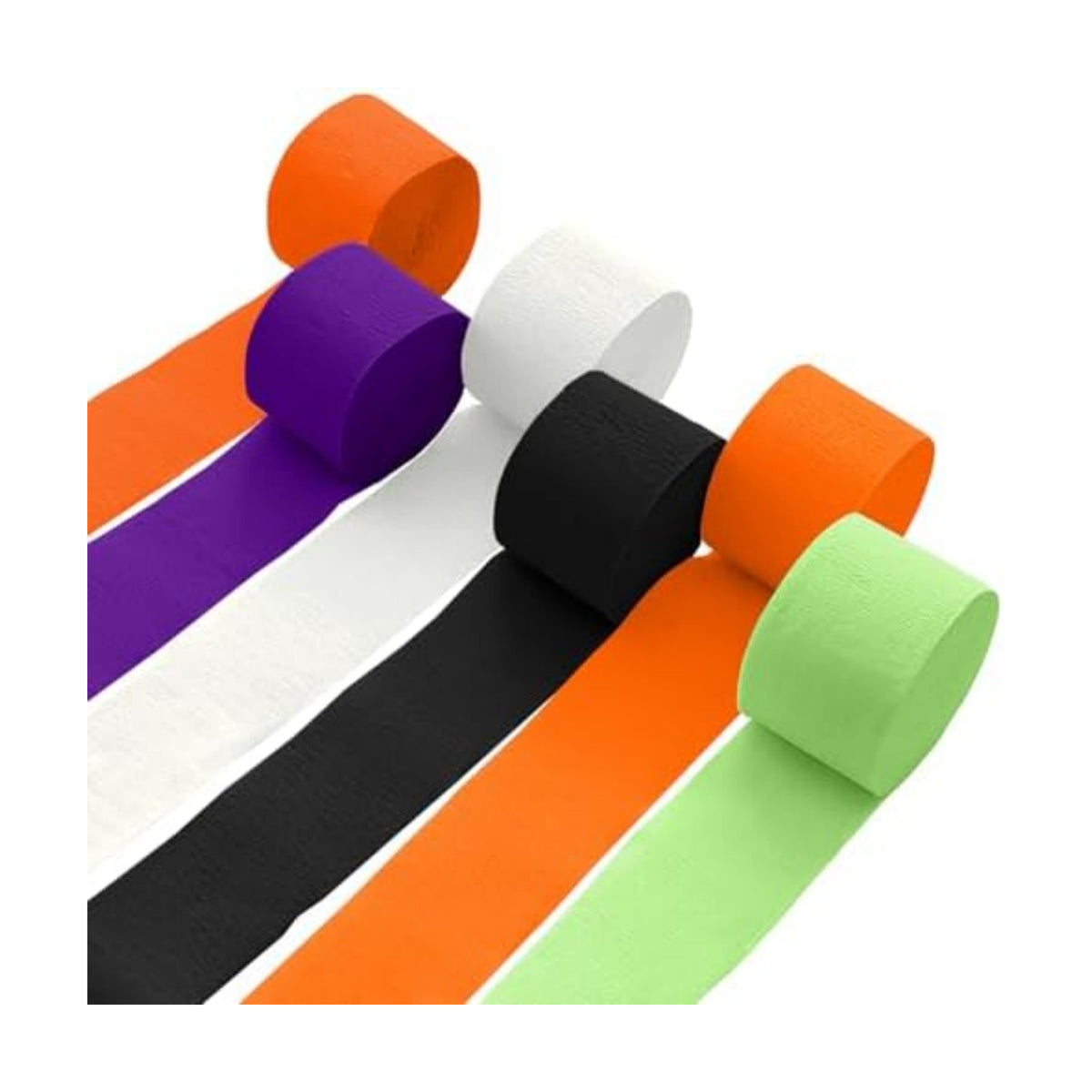 6 Crepe Paper Streamers Rolls, 492ft Black Orange Purple Green and White Streamers Party Supplies for Halloween Theme Horror Party Birthday Wedding Backdrop Decorations (1.8 inch x 82 ft/Roll)