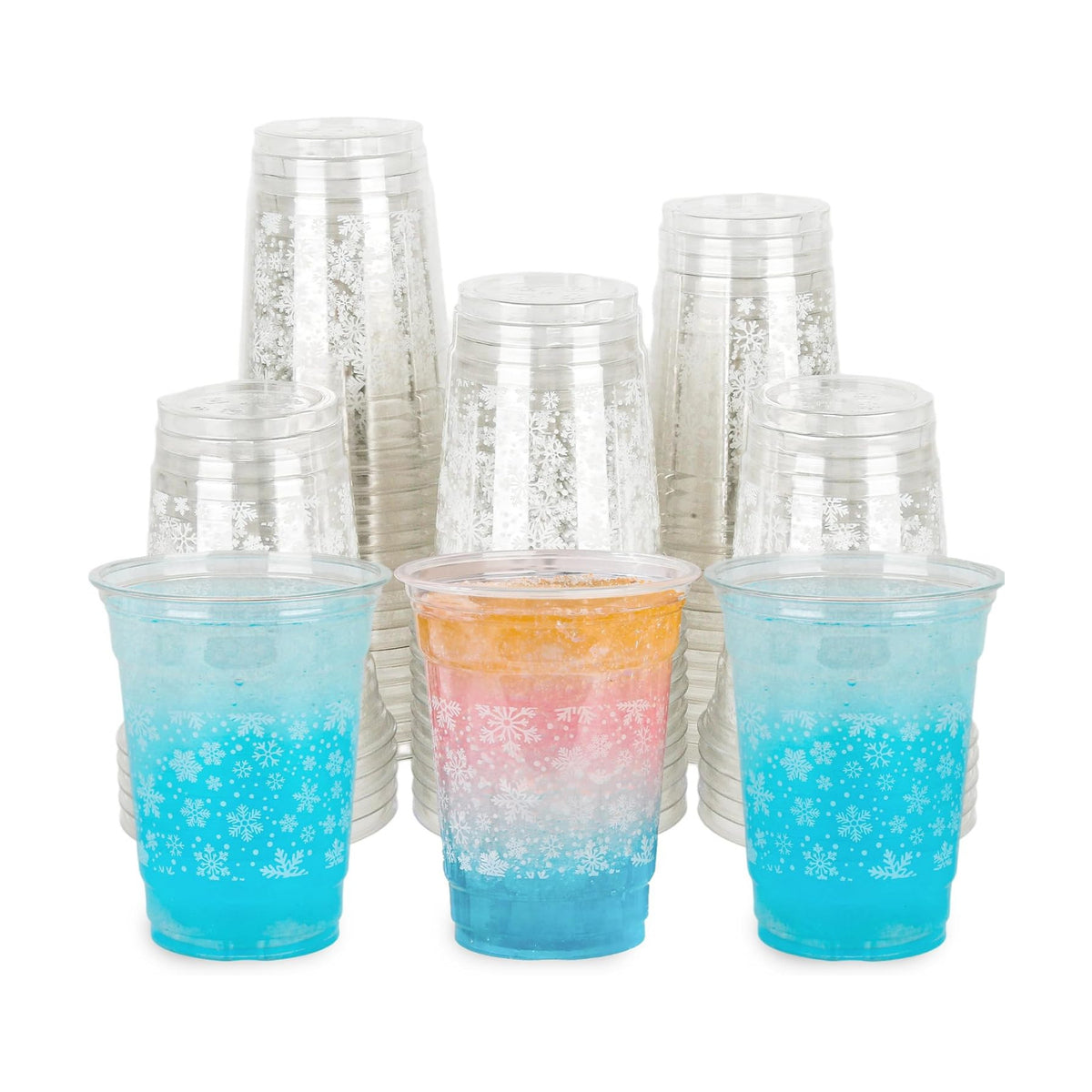 AimFun 100 Ct Snowflakes Plastic Cups Christmas Clear Party Cup, 12oz