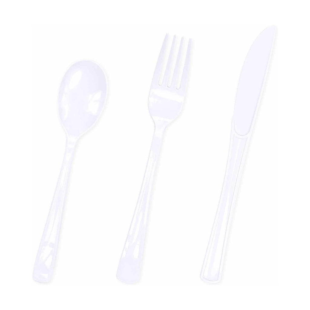 HEIPINIUYE 75 Pack White Plastic Cutlery Heavy Duty White Plastic Knives Forks and Spoons Disposable Silverware Set for 25 Guest Camping Birthday Baby Shower Party Cutlery Set