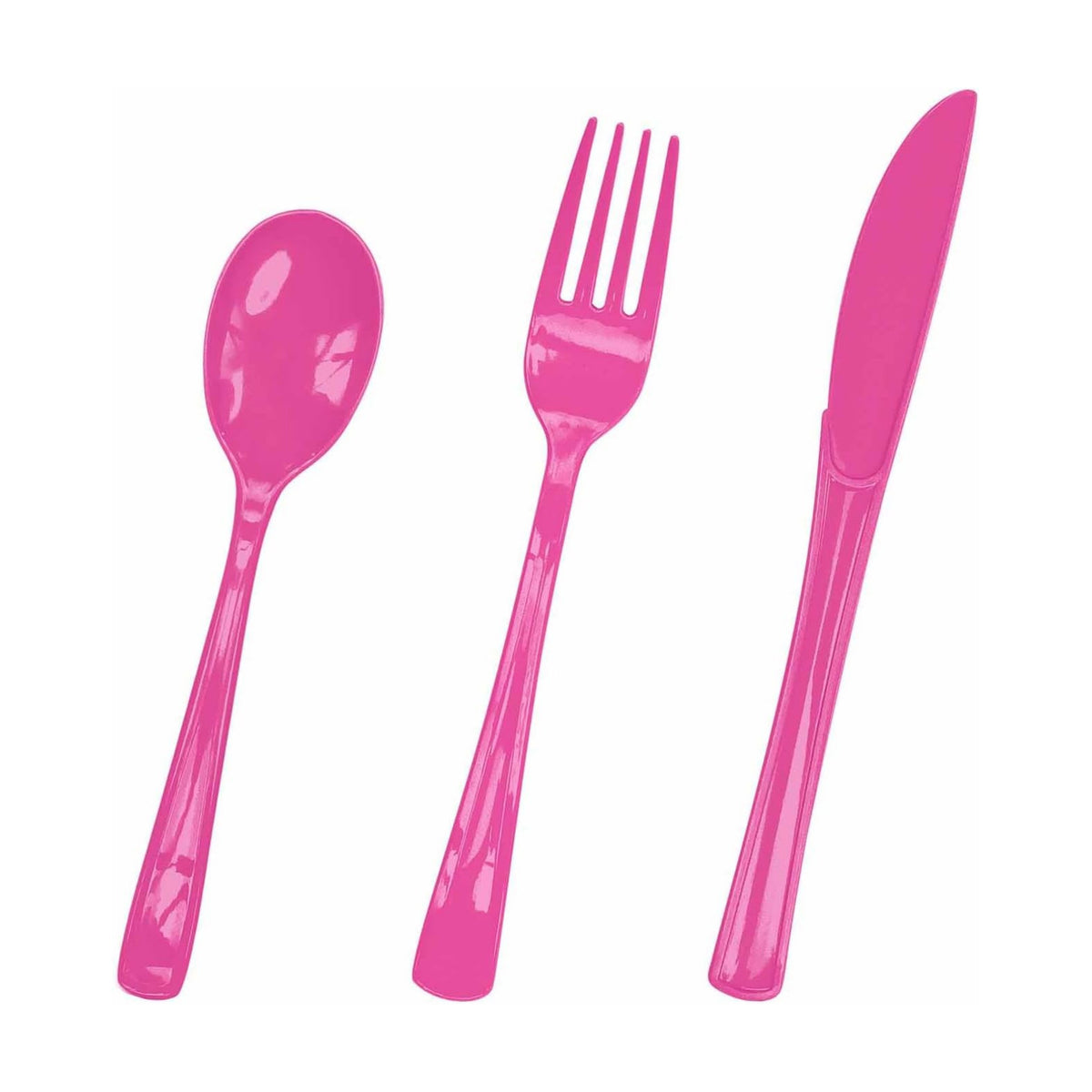 HEIPINIUYE 75 Pack Hot Pink Plastic Cutlery Heavy Duty Hot Pink Plastic Knives Forks and Spoons Disposable Silverware Set for 25 Guest Camping Birthday Baby Shower Party Cutlery Set