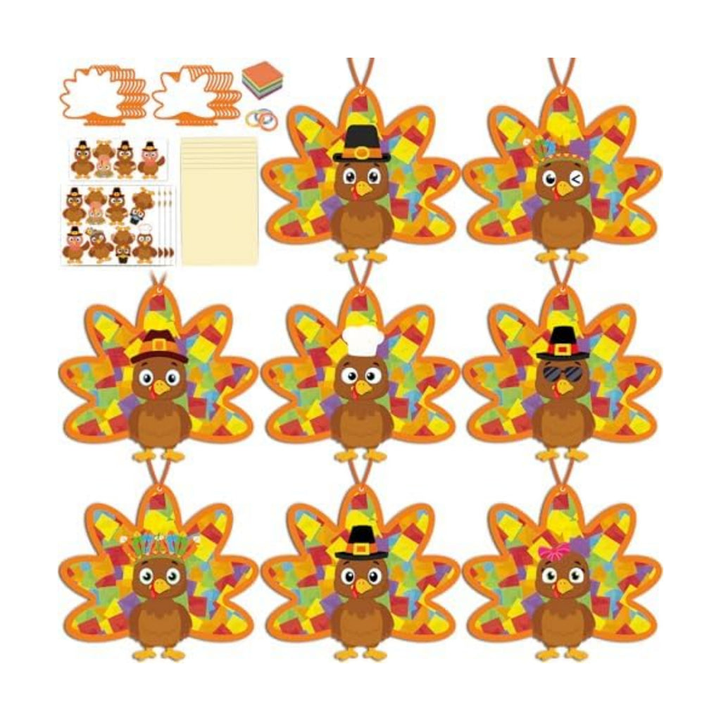 Renbuzhu 36PCS Thanksgiving Crafts Bulk: Turkey Paper Suncatchers DIY Kit for Fall Activities Decorations, Window Stained Glass Effect Art Supplies