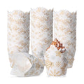 Maxdot 200 Pcs Winter Snowflake Tulip Cupcake Liners for Baking Silver Gold Snowflake Paper Muffin Baking Cups Christmas Tulip Muffin Liners Wrappers for Xmas Winter Birthday Party Supplies