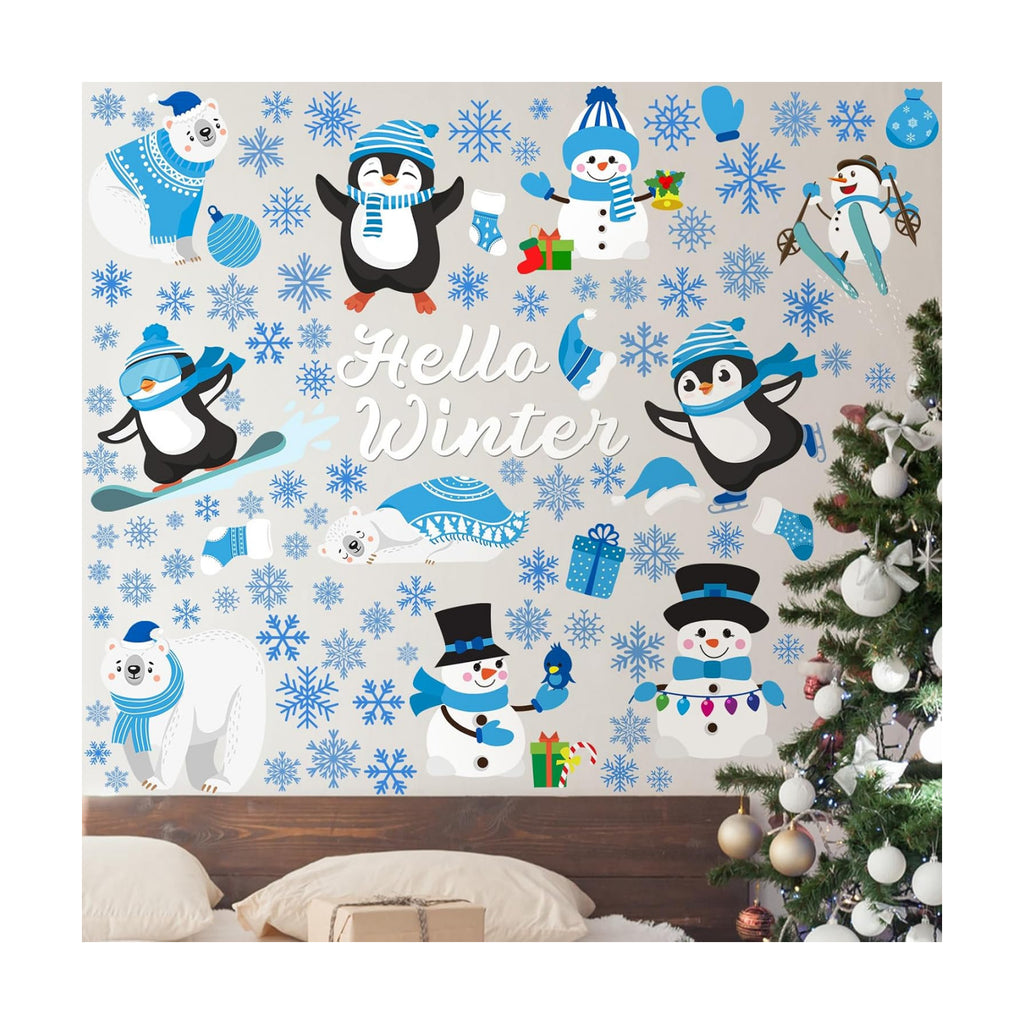 Haull 6 Sheet Hello Winter Wall Decals Christmas Xmas Wall Clings