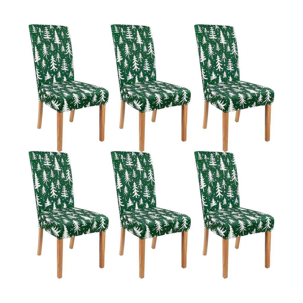 Christmas Chair Covers for Dining Room Set of 6 Green Christmas Tree Dining Chair Protectors 6 Pcs Stretch Removable Washable Chair Slipcovers 6 Pack for Winter Xmas Holiday Home and Party Decor