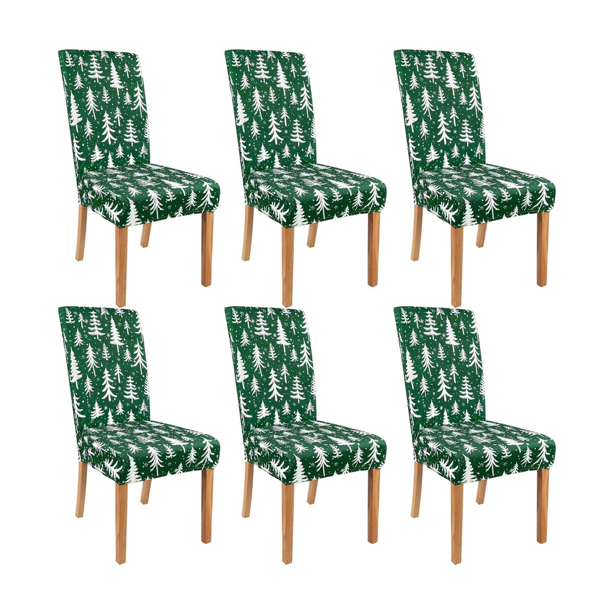 Christmas Chair Covers for Dining Room Set of 6 Green Christmas Tree Dining Chair Protectors 6 Pcs Stretch Removable Washable Chair Slipcovers 6 Pack for Winter Xmas Holiday Home and Party Decor