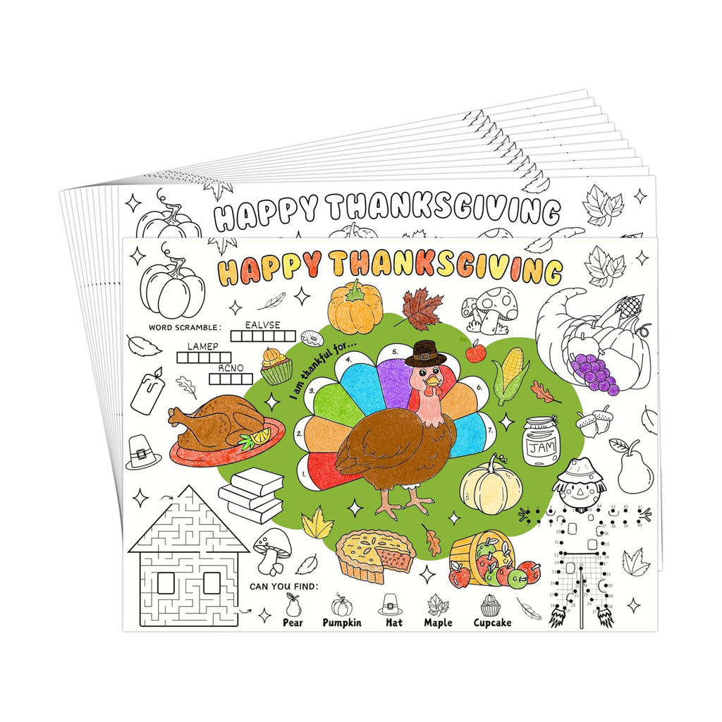 45pcs Thanksgiving Coloring Placemats for Kids Disposable Coloring Poster Fall Autumn Gifts School Classroom Activities Paper Table Mats