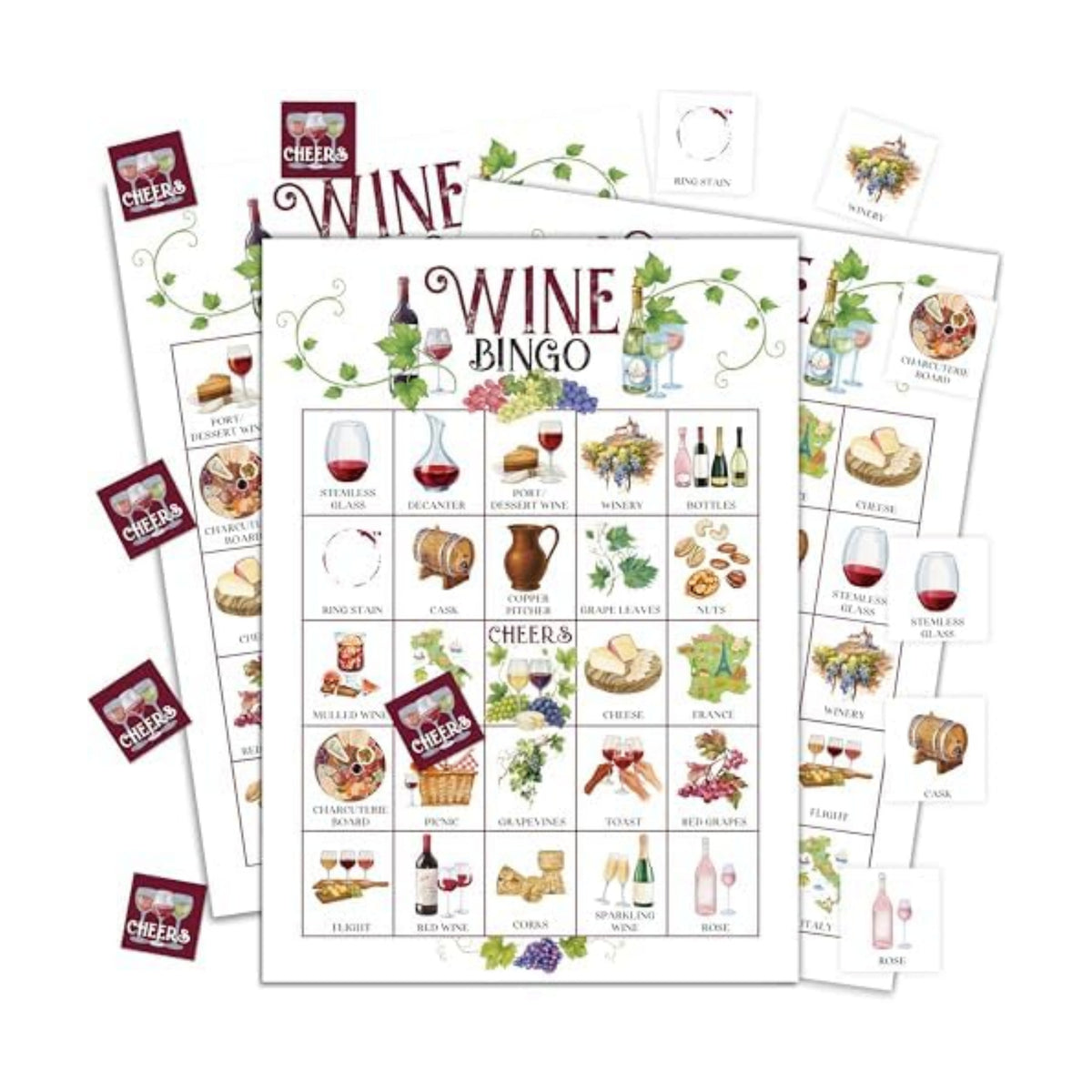 Wine Bingo Game, Wine Tasting Party Game Cards for Adults, 24 Players Holiday Cheers Activities for Family Friends, Winery Bridal Shower or Bachelorette Party Supplies Favor Decor, (006)