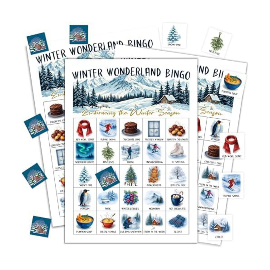 Winter Bingo Game, Winter Wonderland Party Game Cards for Adults, 24 Players Christmas Activities for Family Friends, Large Xmas Holiday Family Party Supplies Favor Decor, (005)