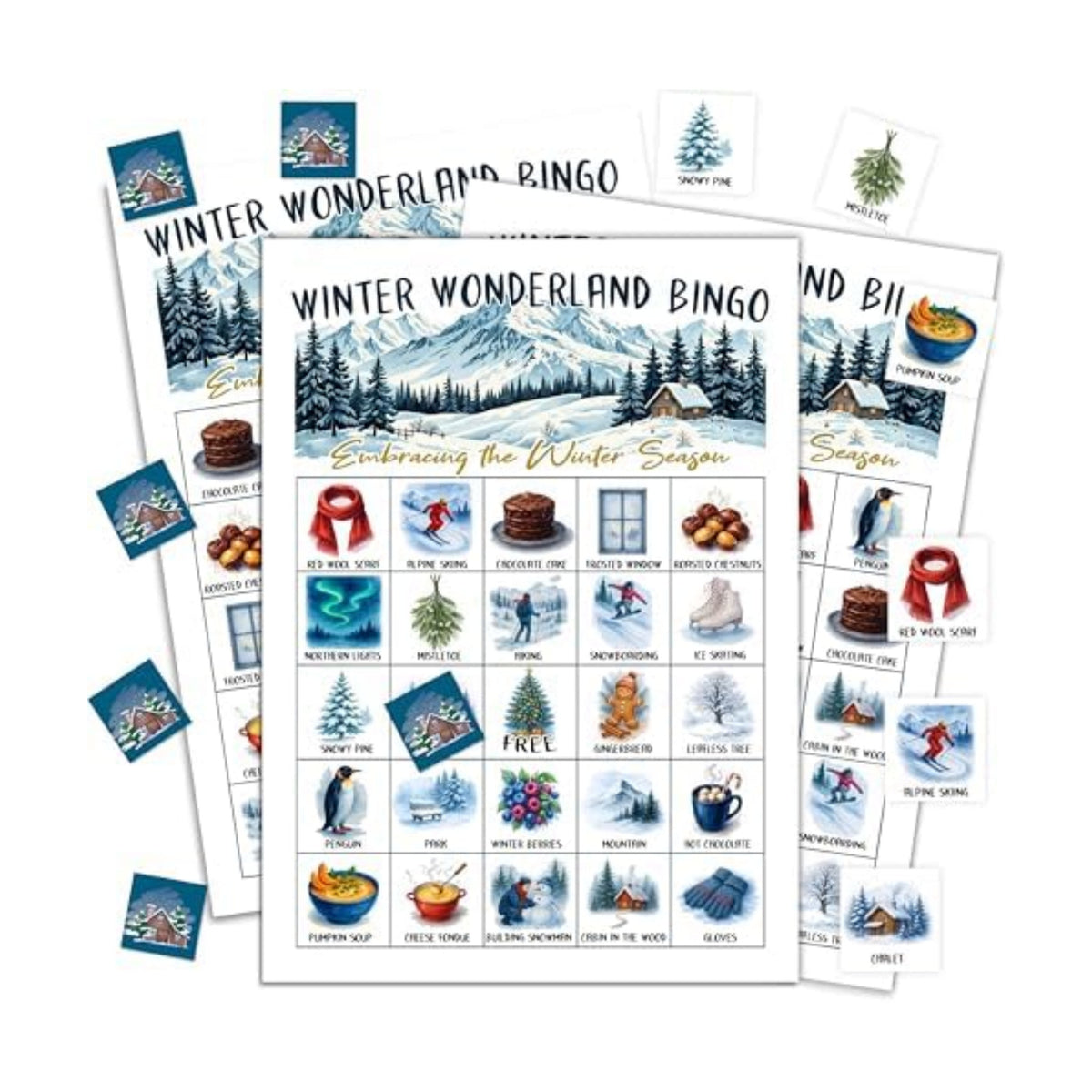 Winter Bingo Game, Winter Wonderland Party Game Cards for Adults, 24 Players Christmas Activities for Family Friends, Large Xmas Holiday Family Party Supplies Favor Decor, (005)