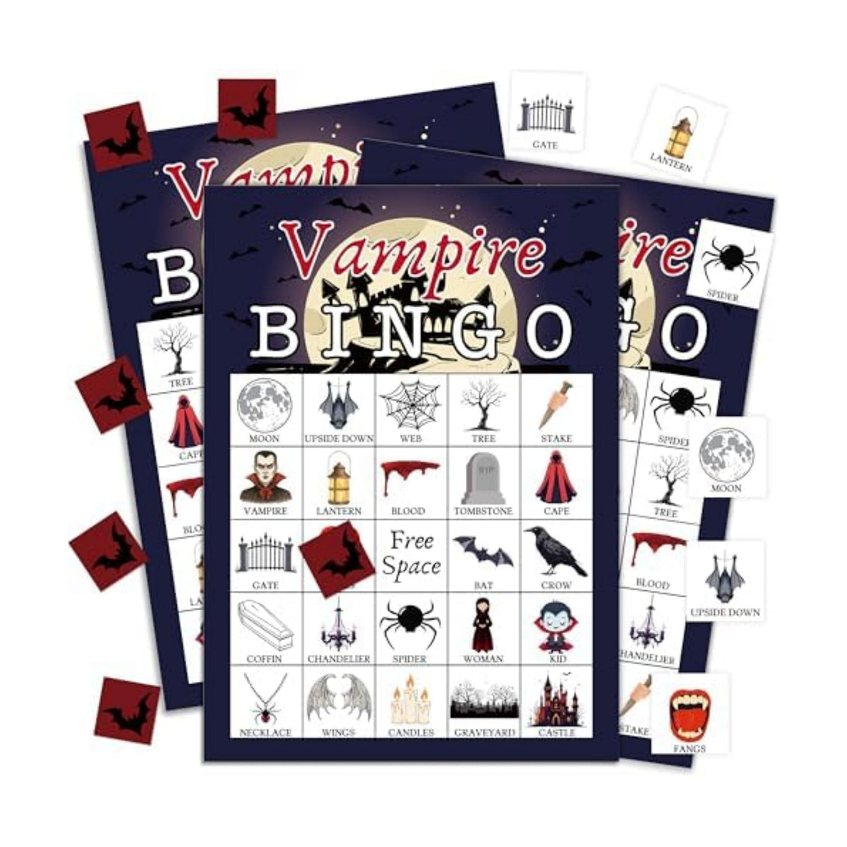 Vampire Bingo Game, Fun Halloween Party Game Cards for Adults, 24 Players Horror Activities for Family Friends, Large Scary Family Party Supplies Favor Decor, (003)