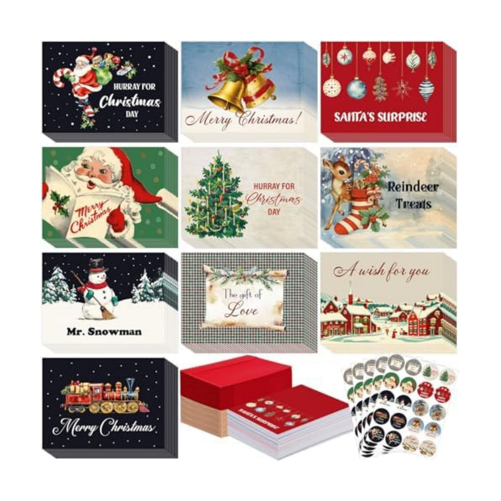 Yeaqee 100 Pcs Retro Christmas Greeting Cards