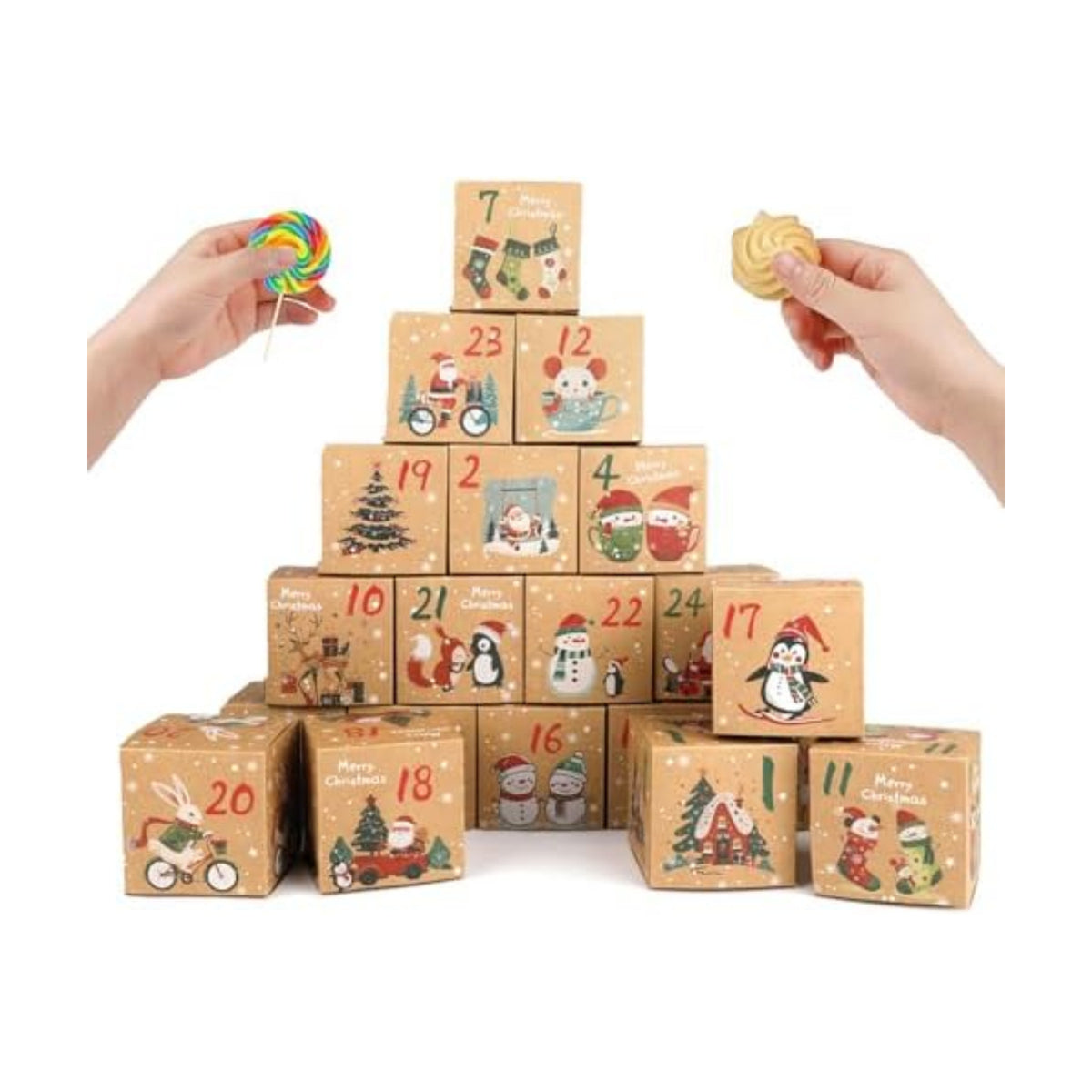 ONESING 24 Pcs DIY Christmas Advent Calendar Boxes for 2026, 24 Days Countdown Calendar Gift for Adults and Kids Christmas Kraft Cardboard Number Boxes Make & Fill Your Own Advent Calendar Boxes