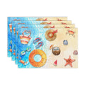 Summer Beach Placemats Set of 4, 12x18 Inch Seasonal Summer Coastal Wave Tropical Floral Starfish Seashell Ocean Theme Holiday Coffee Table Mats for Party Kitchen Dining Decoration