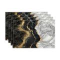 Black and Grey Placemats Set of 6, 12x18 Inch Abstract Modern Marble Pattern Printed Golden Stripe Linen Coffee Table Mats for Party Kitchen Dining Decoration