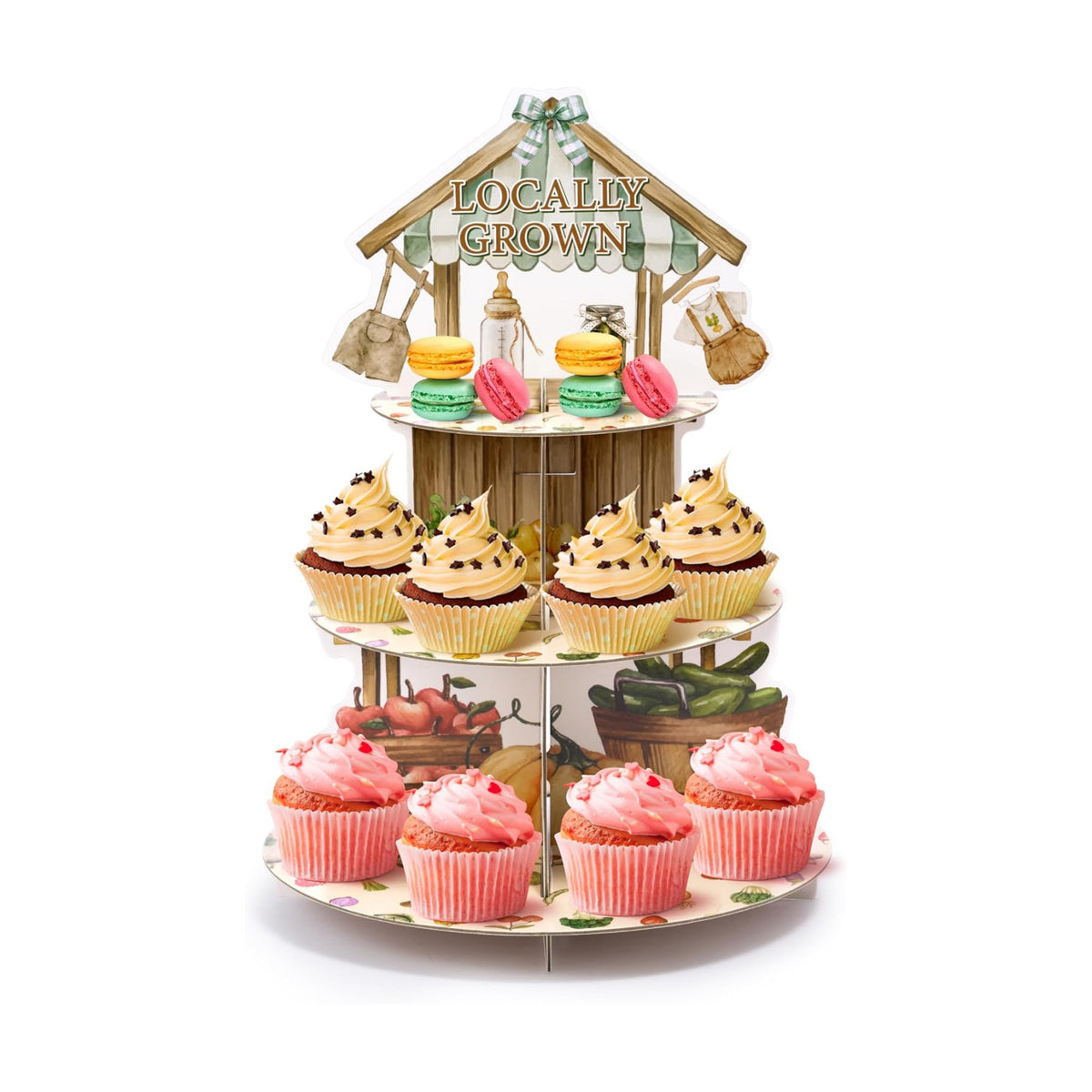 Locally Grown Cupcake Stand - 3 Tiered Baby Shower Party Decoration