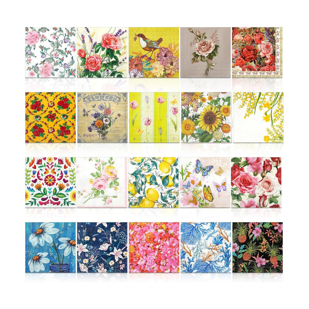 Crtiin 20 Pack Decoupage Napkins Floral Cocktail Decorative Paper Napkins