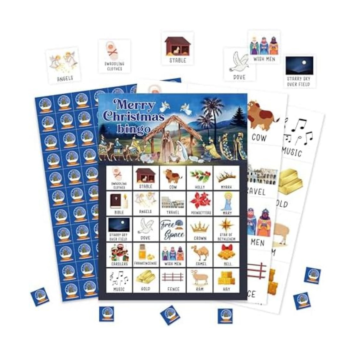 Christmas Bingo Game Cards, Nativity Bingo Games for Adults, Xmas Bingo Cards Supplies, Winter Holiday Party Decor Favors, Card Gifts for Friends Family Holiday, (Christmas)