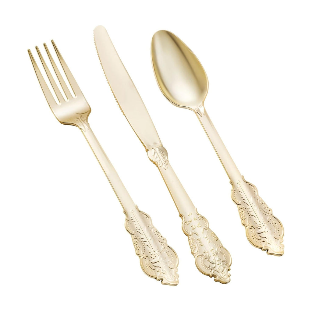 Goodluck 150 Pack Gold Plastic Silverware Set, Heavy Duty Cutlery