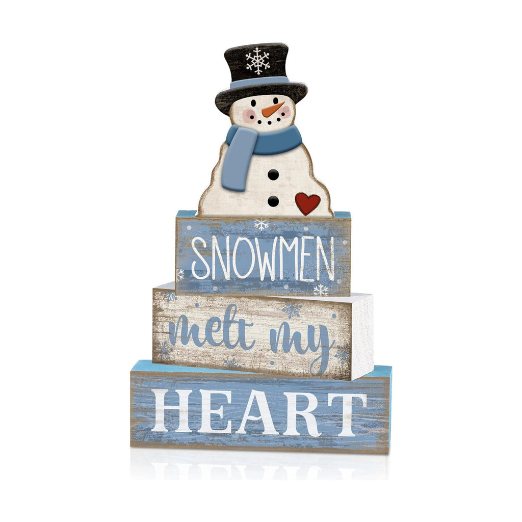 Moucuny 4 Pcs Snowman Block Signs Farmhouse Table Decoration Wood