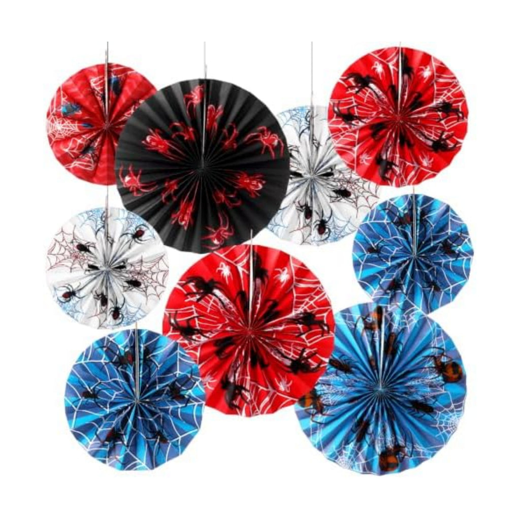 Outus 9 Pcs Spider Paper Fans Themed Birthday Party Hanging Decor