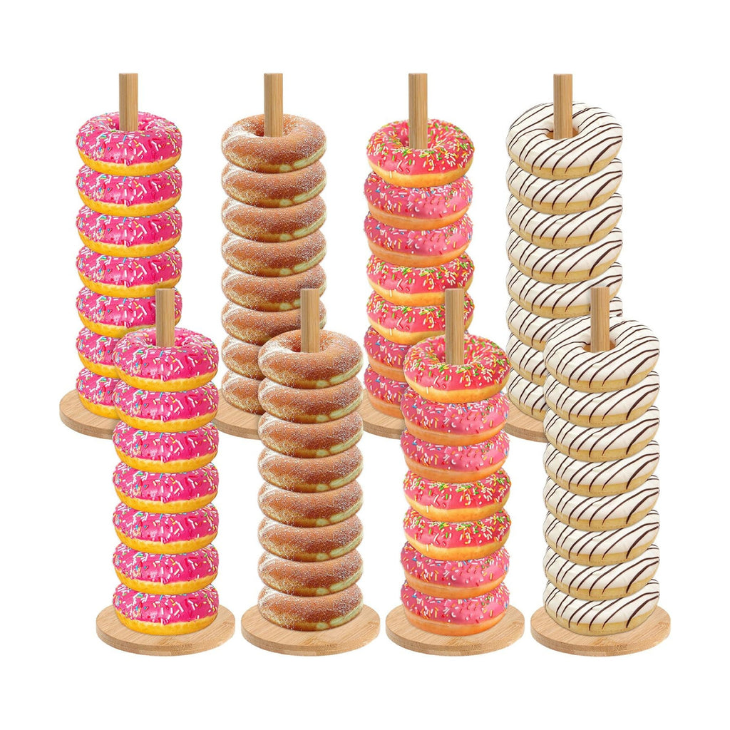 Giantree 8 Pack Wood Donut Stand, 10.62in Farmhouse Donut Display Stand for Dessert Table Party Doughnut Tower Bagel Holders for Party Christmas Birthday New Year Wedding