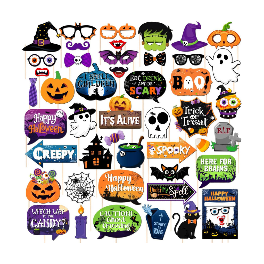 48Pcs Halloween Party Pumpkin Photo Booth Props Scary Hocus Pocus Photo Booth Props for Halloween Party Decorations Dress Up Party Costumes Accessories