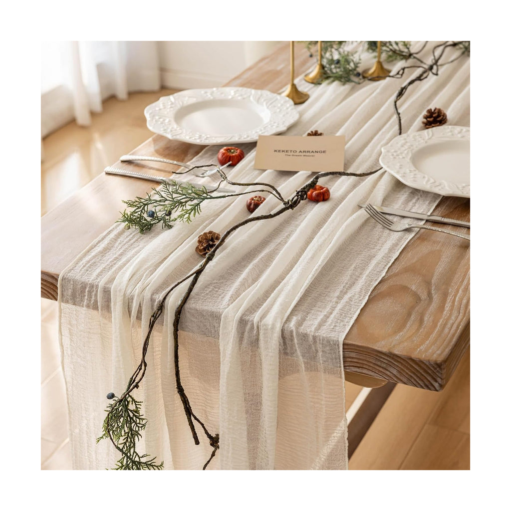 10Pcs White Cheesecloth Table Runner 120 Inches for Party Home Decor