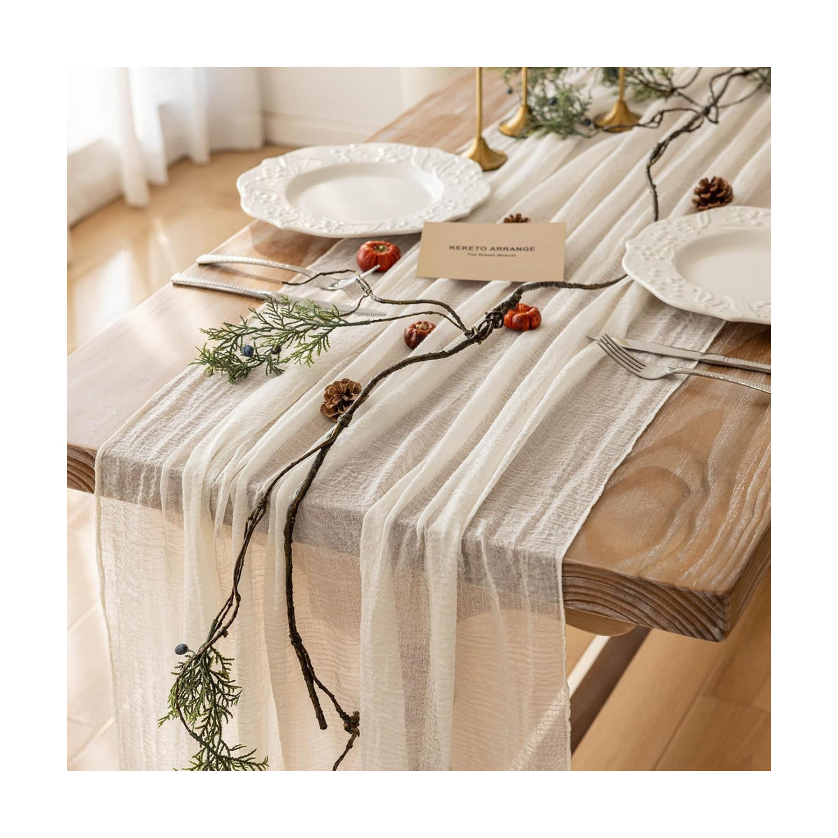 10Pcs White Cheesecloth Table Runner 120 Inches for Party Home Decor