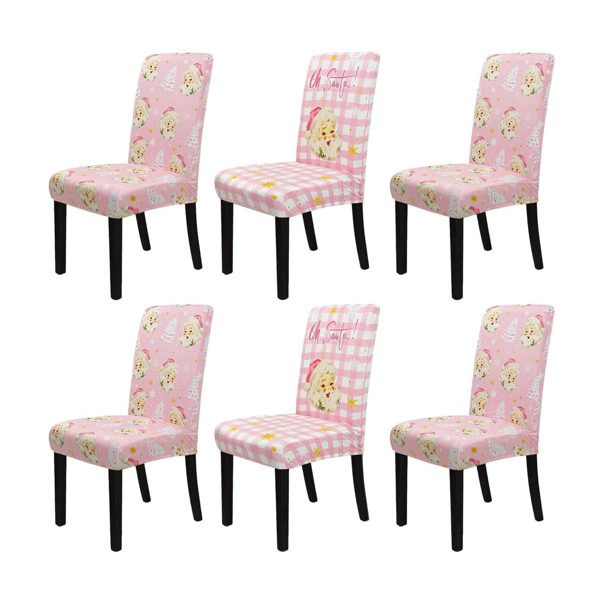 Christmas Chair Cover Set of 6 Santa Snowflake Winter Dining Room Slipcovers Stretch Parsons Chair Seat Protectors Xmas Tree Holiday Decor-6PCS