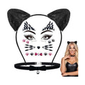 Black Cat Ears Headband, Bell Choker & Face Stickers - Black Cat Costume Outfit Woman Adult Women, Halloween Dress Up & Cosplay Party Accessories