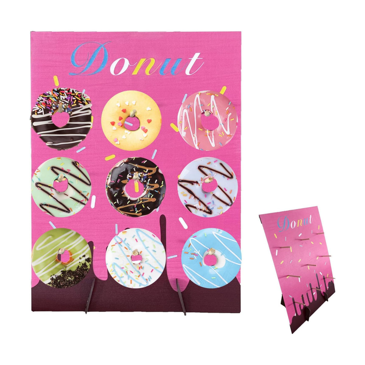 Pink Wood Donut Wall Display Stand Reusable Doughnut Board Holder Donut Party Supplies for Parties, Weddings, Birthdays, Dessert Table Decoration