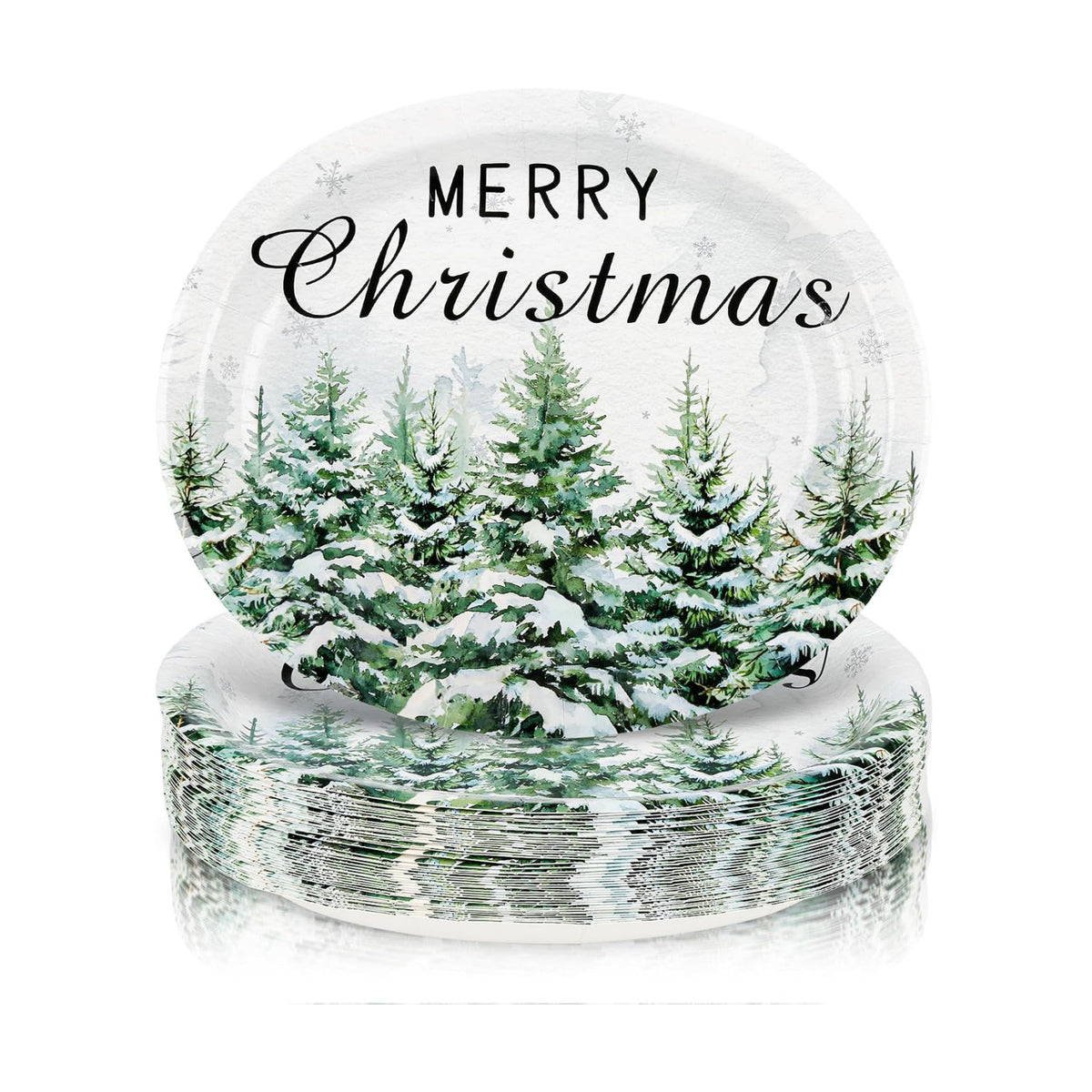 Christmas Green Tree Oval Plates 10x12 Inch, Disposable Party Plates