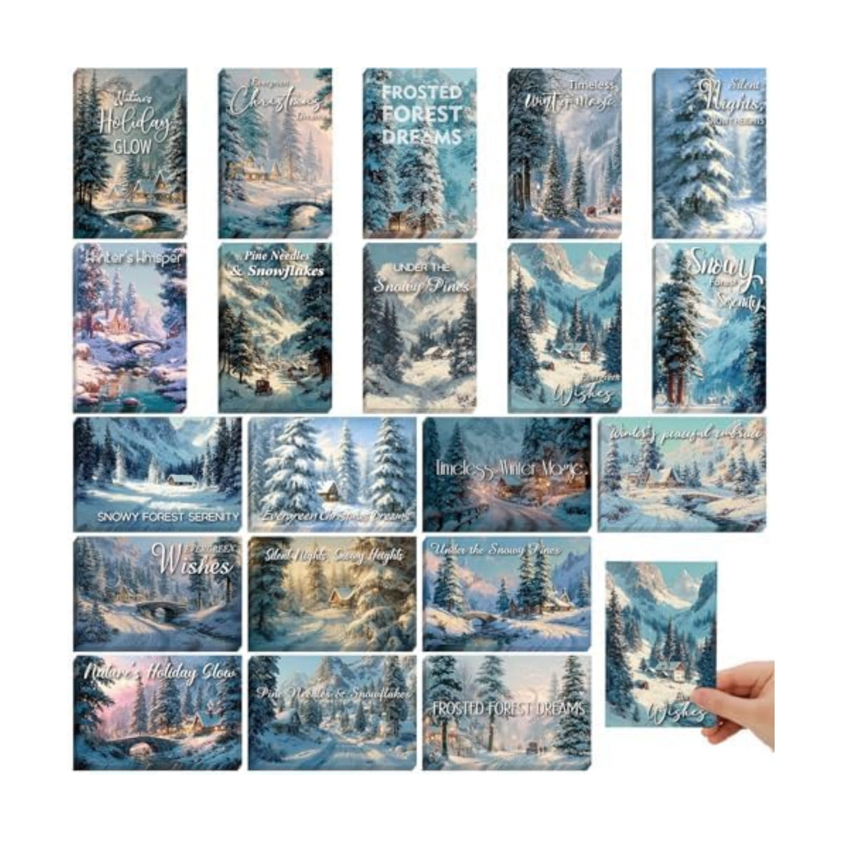 Nuanchu 80 Pcs Winter Snowy Forest Holiday Cards Bulk 4 x 6 Inch Christmas Pine Tree Postcards Xmas Snowy Mountain Greeting Card for Winter Holiday Birthday Party, 20 Designs