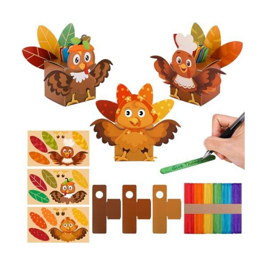 Wehhbtye 24 Set Thanksgiving Turkey Paper Jar Craft, Thankful Turkey DIY Boxes with Wooden Stick, Fall Gratitude Prayer Jar Crafts for Religious Party Supplies Handicraft Art Decoration