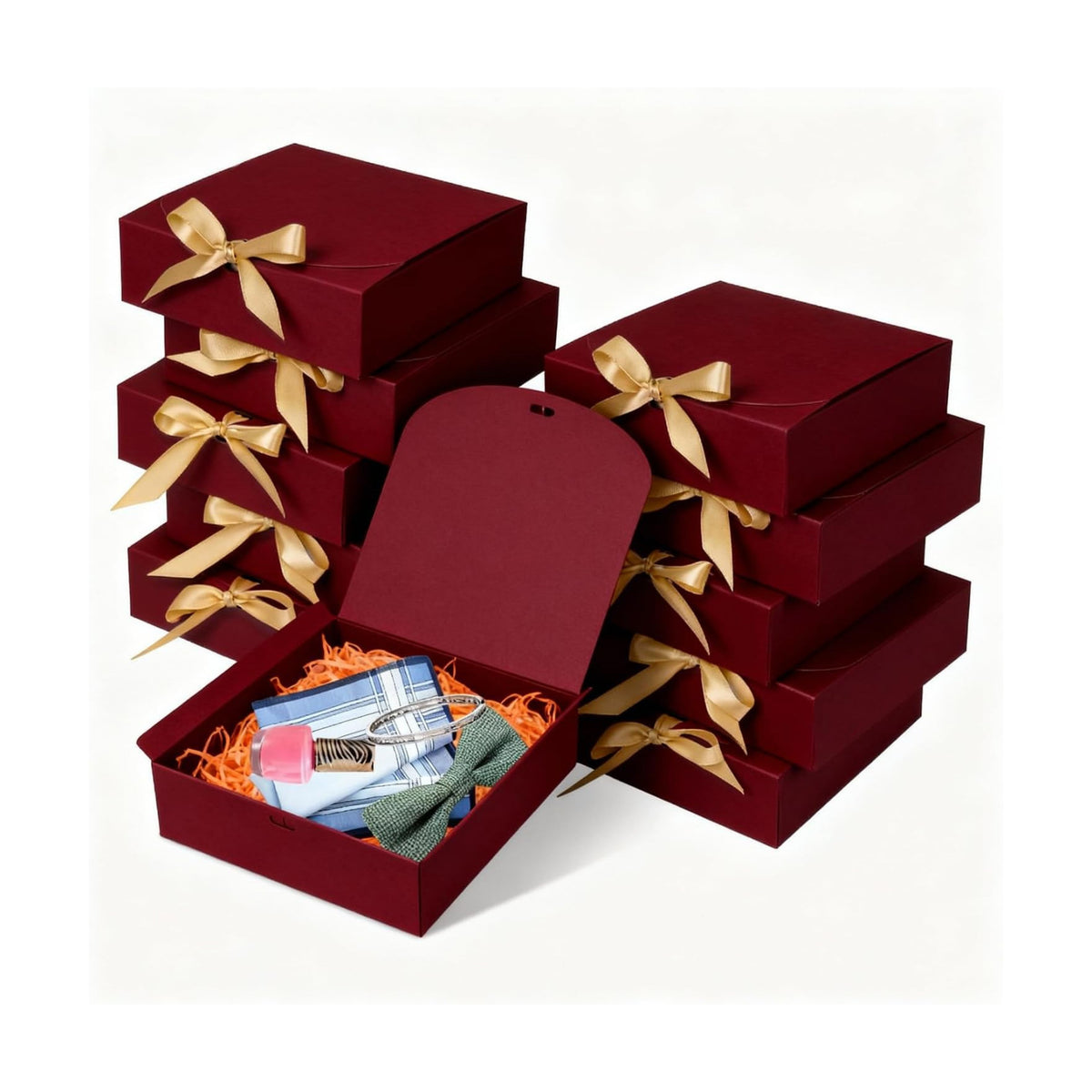 10pack Gift Boxes with Lids, Red Gift Boxes for Presents with Ribbons