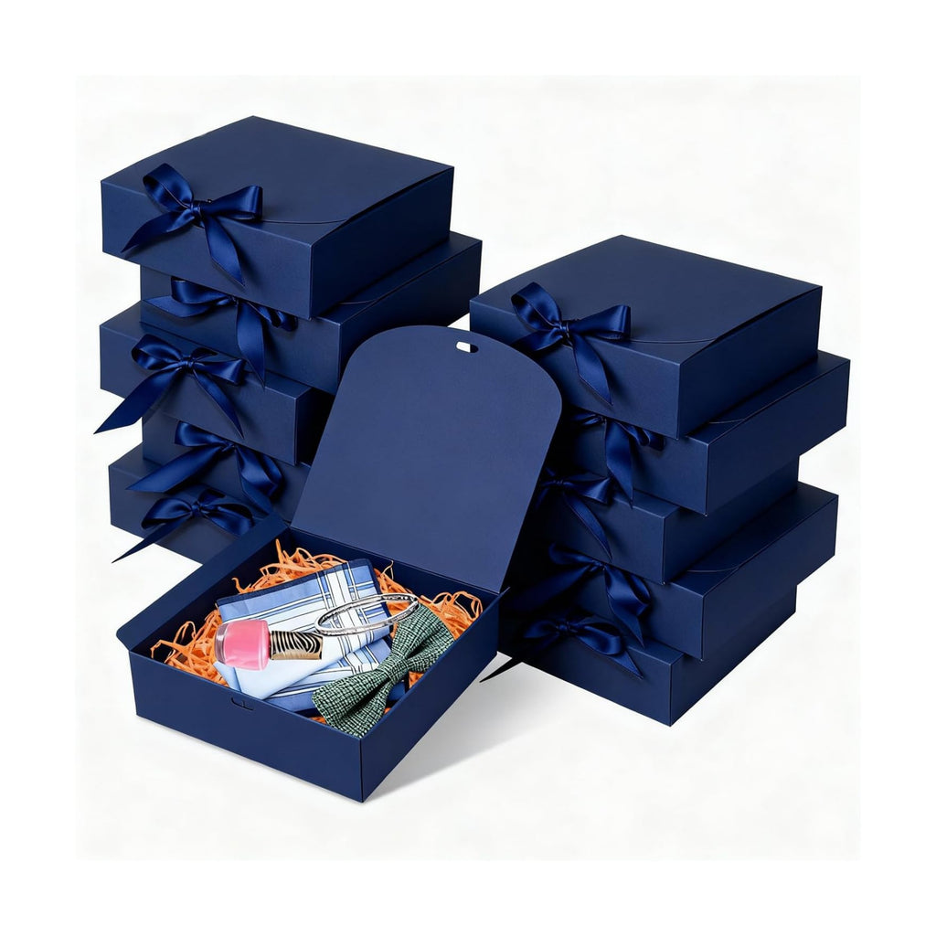 10pack Gift Boxes with Lids, Blue Gift Boxes for Presents with Ribbons