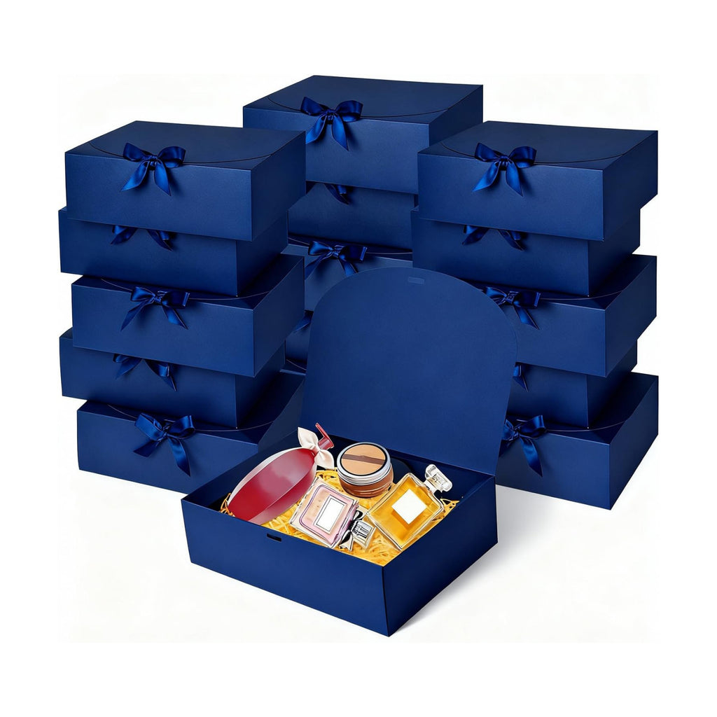 12Pack Navy Gift Boxes with Lids, 12×9.8×3.1 Inch Groomsmen Proposal Box, Luxury Navy Gift Box with Ribbon for Wedding, Birthday, Party, Christmas, Bridesmaid, Graduation Gift
