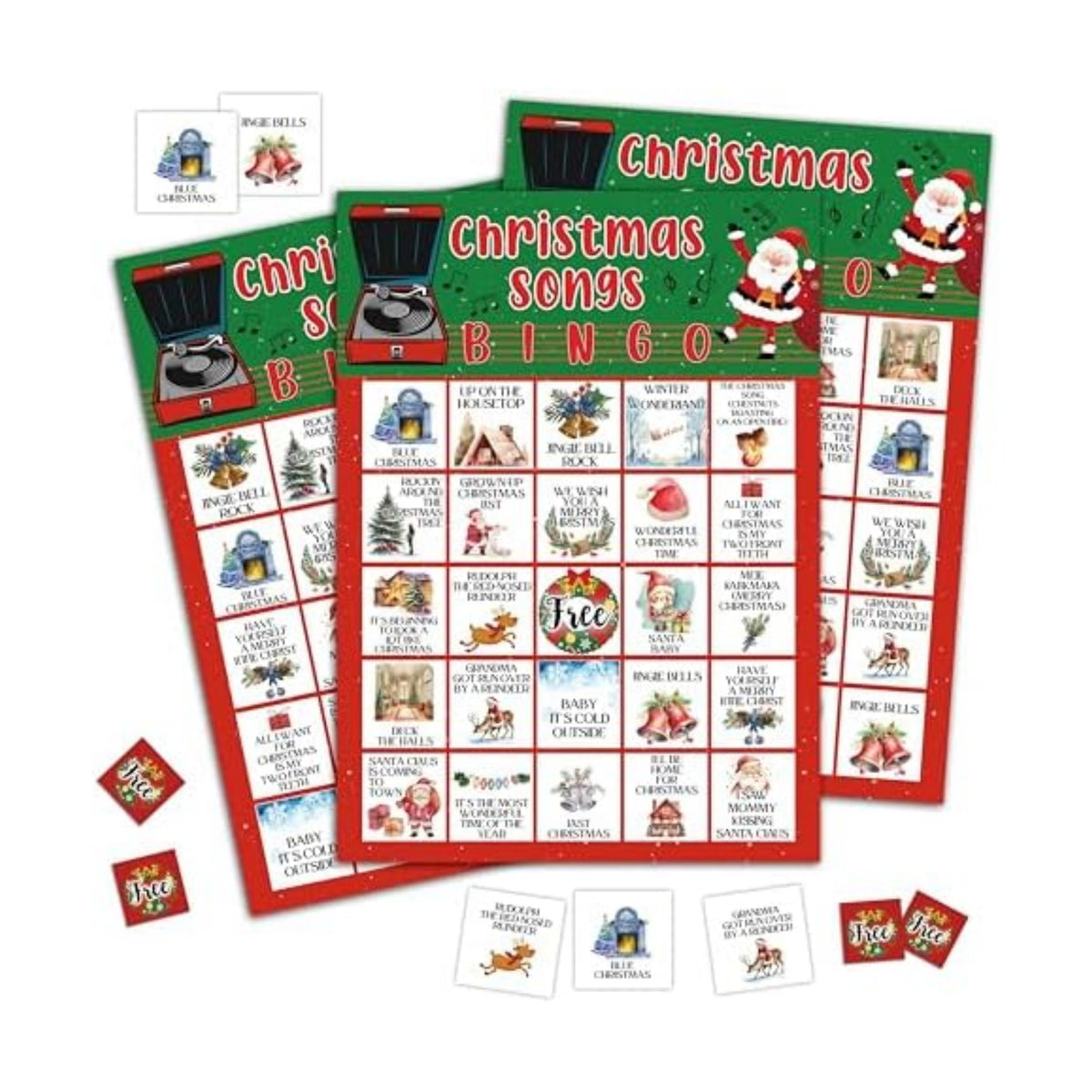 Christmas Songs Bingo Game Cards, Xmas Party Games, Christmas Party Game Decor, Winter Holiday Games, Bingo Sets for Adults Large Group, Winter Theme Party Activity Supplies -A19