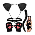 H-Style Cat Costume for Women - Black Cat Ears Headband Woman, Tail, Bell Choker & Gloves - 4 Pack, Halloween Cosplay Costume Outfit Accessories for Adult