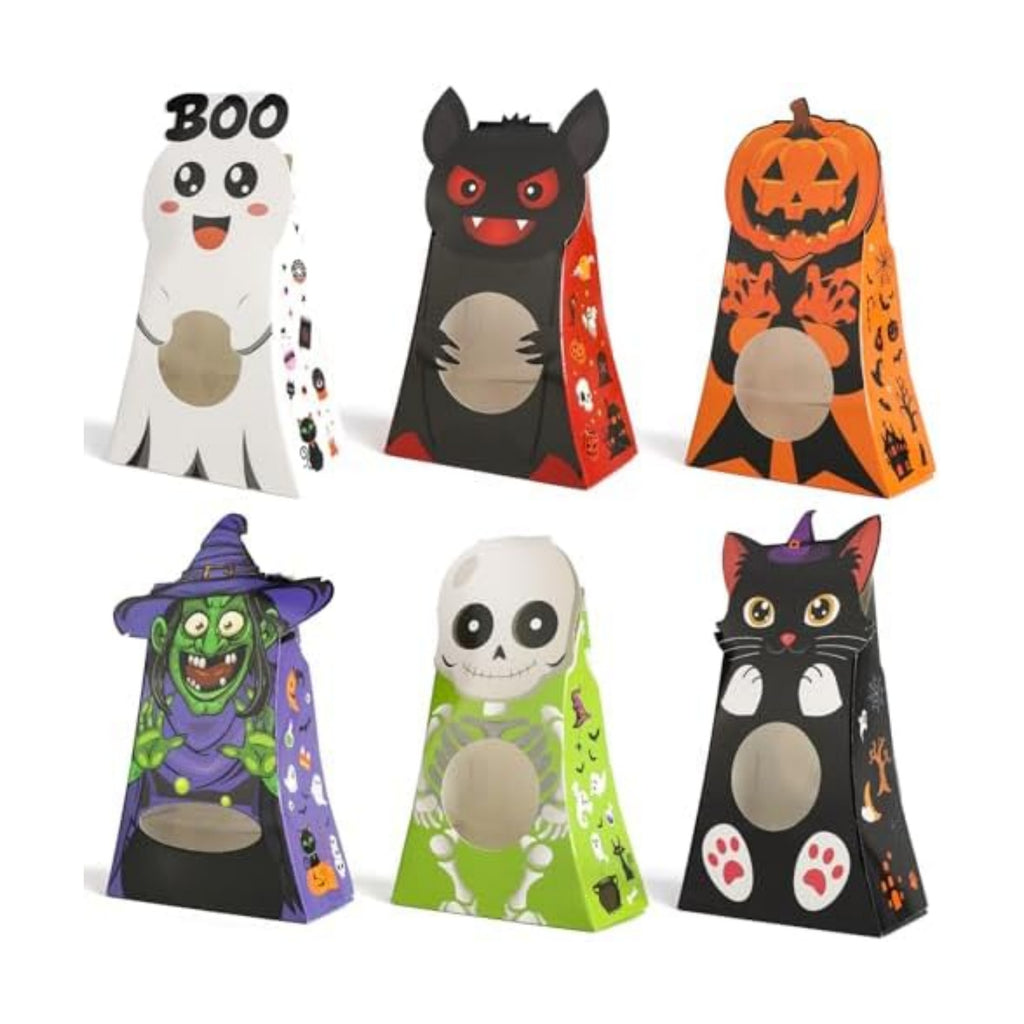 Sereliy 12pcs Halloween Treats Bags,6 Character Designs Cookie Candy Bags For Kids, Halloween Treat Boxes With Window, Goodie Gift Boxes For Party Favor Supplies