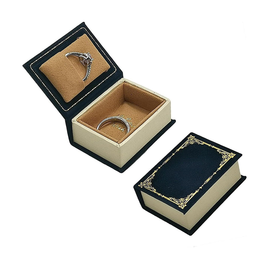 Book Shaped Ring Box - Vintage Engagement Ring Box with Hinged Lid for Proposal Engagement Wedding, Proposal Ring Case-PRB012-Blue