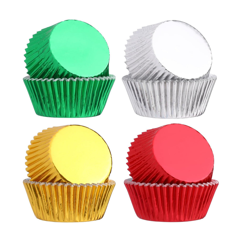 100PCS Christmas Cupcake Liners Red Green Gold Silver Foil Baking Cups Standard Muffin Cupcake Wrappers for Xmas Carnival Wedding Baby Shower Birthday Party