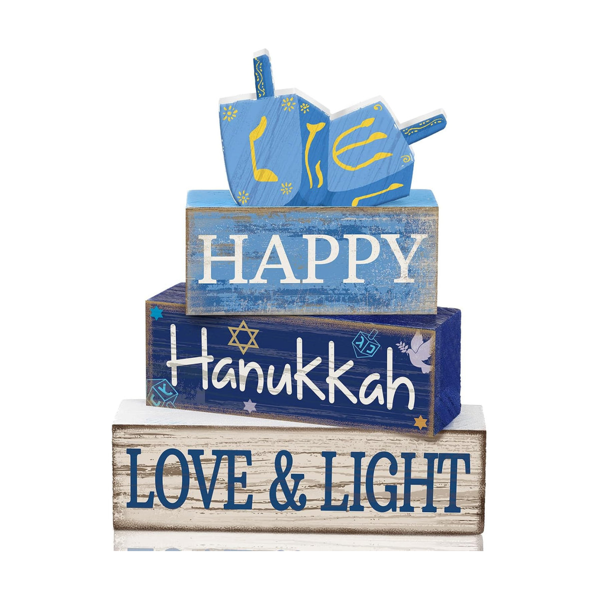 Lineshading 4 Pcs Hanukkah Table Decorations for Home, Wooden Dreidel Signs
